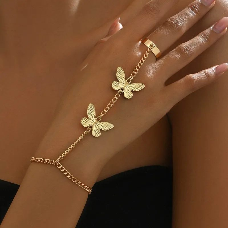Goldtone Butterfly Wrist-To-Ring Bracelet made by Zulily