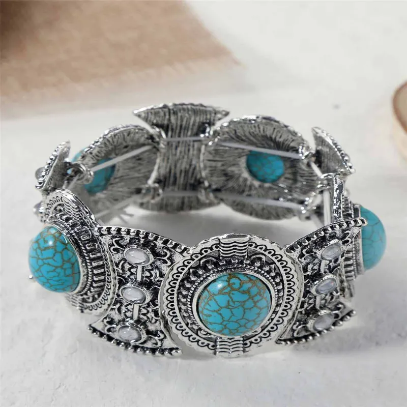 Turquoise & Moonstone Shield Wrap Stretch Bracelet made by Zulily