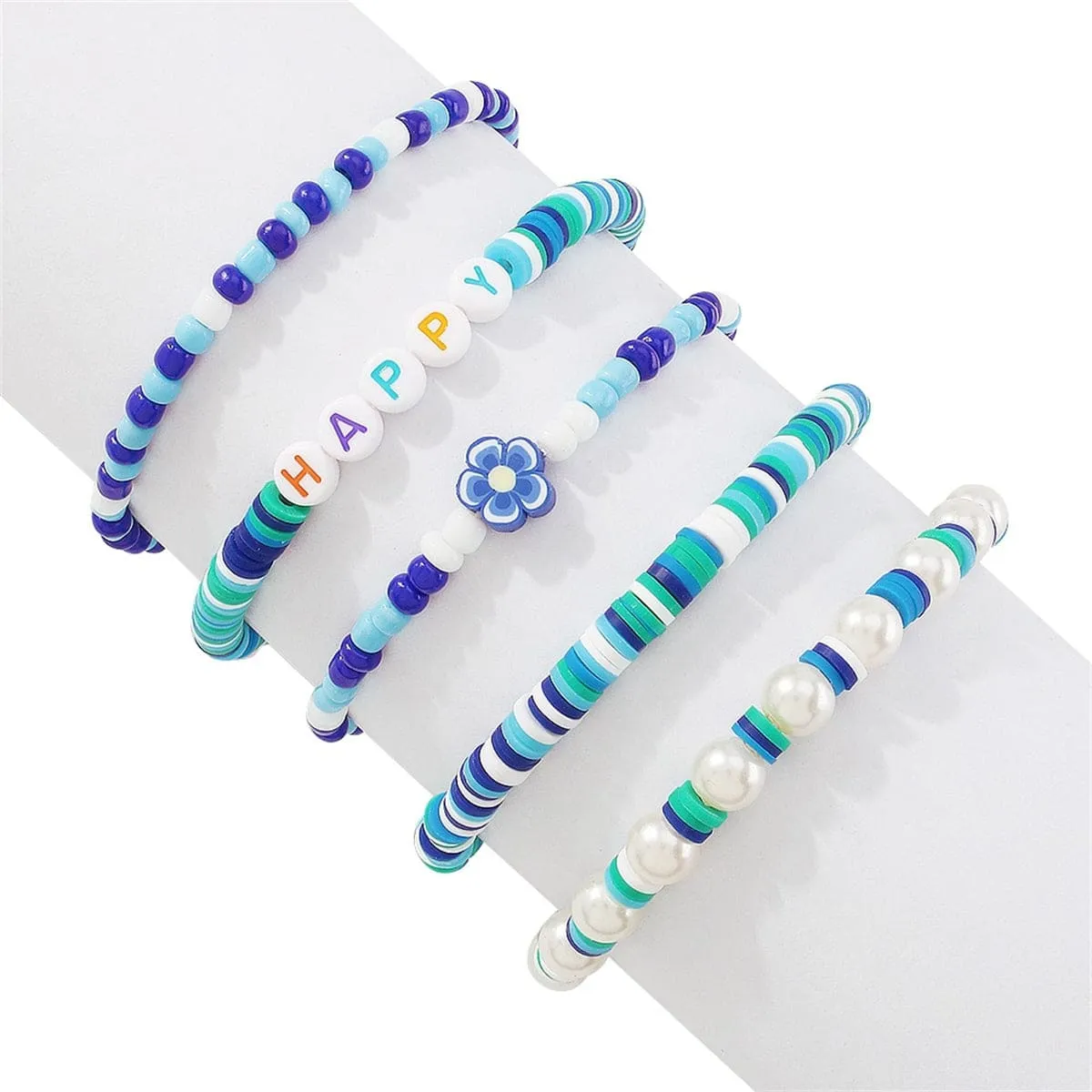 Blue Howlite 'Happy' Stretch Bracelet Set sold by Zulily product image thumbnail 3