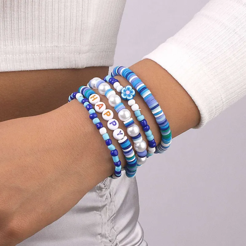 Blue Howlite 'Happy' Stretch Bracelet Set made by Zulily