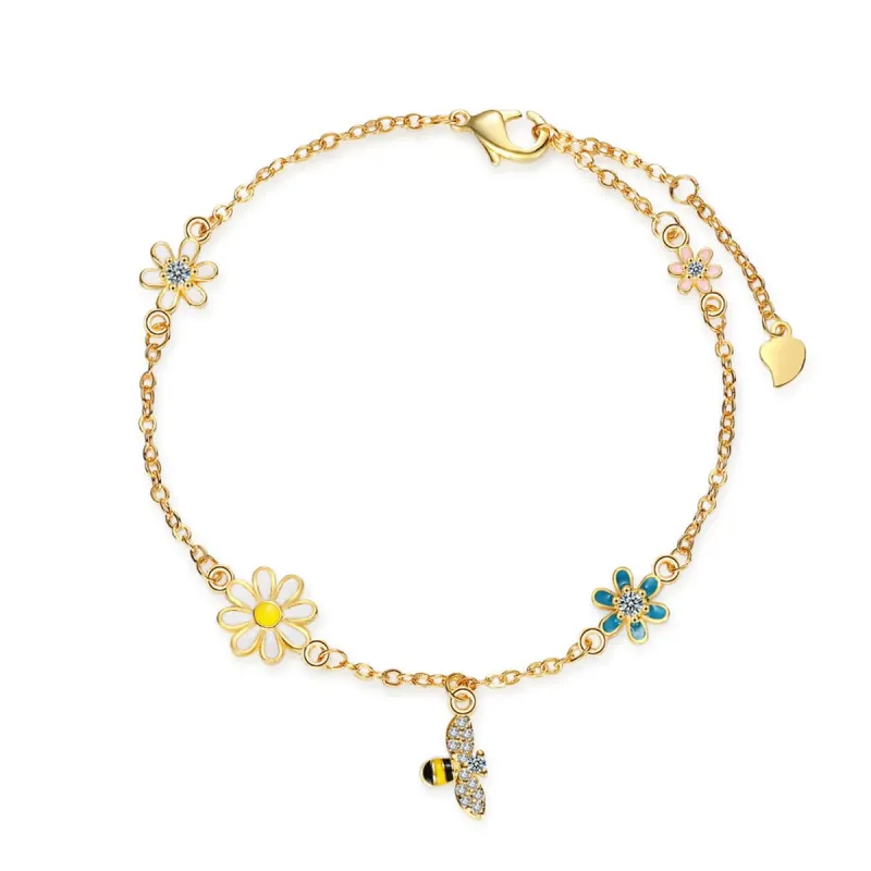 Clear Cubic Zirconia & Enamel Goldtone Bee Mum Charm Bracelet made by Zulily