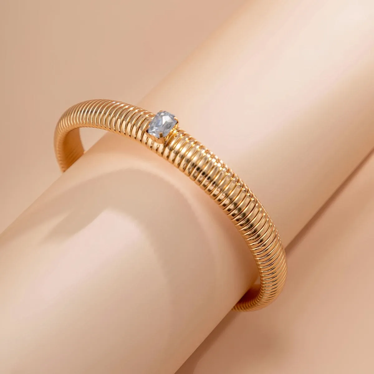 Clear Crystal & Goldtone Herringbone Bangle sold by Zulily product image thumbnail 3