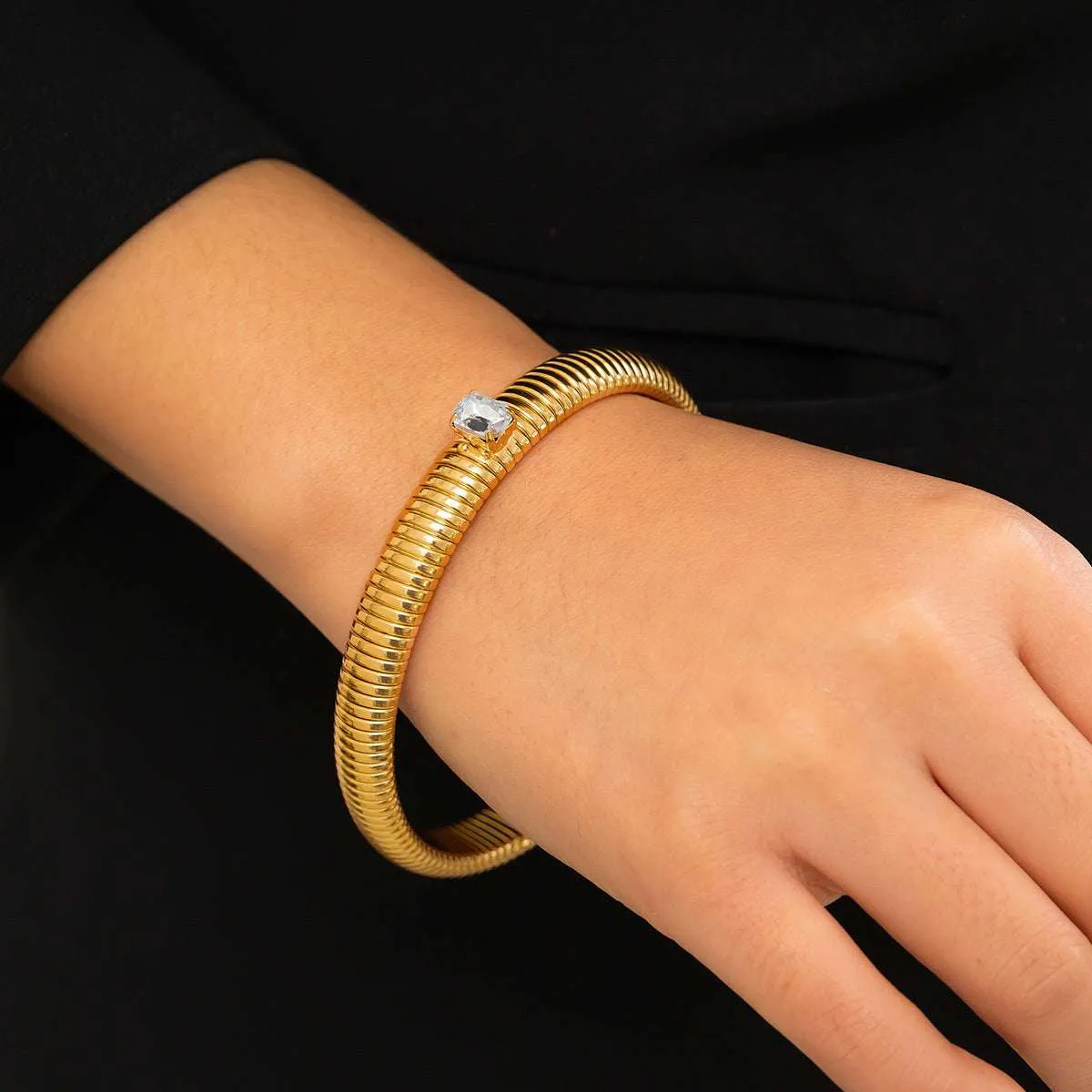 Clear Crystal & Goldtone Herringbone Bangle sold by Zulily product image thumbnail 2