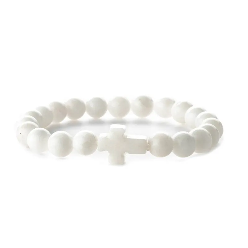 White Quartz Cross Charm Beaded Stretch Bracelet made by Zulily