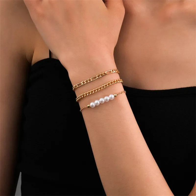 Pearl & Goldtone Chain Bracelet Set made by Zulily