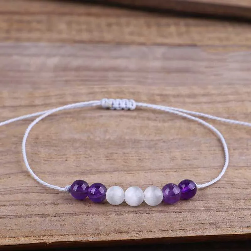 Purple & White Quartz Beaded Adjustable Bracelet made by Zulily