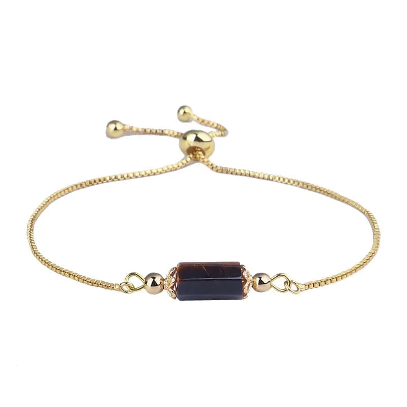 Brown Quartz & Goldtone Prism Charm Adjustable Bracelet made by Zulily