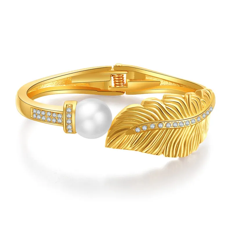 Pearl & Cubic Zirconia Leaf Hinged Bangle made by Zulily