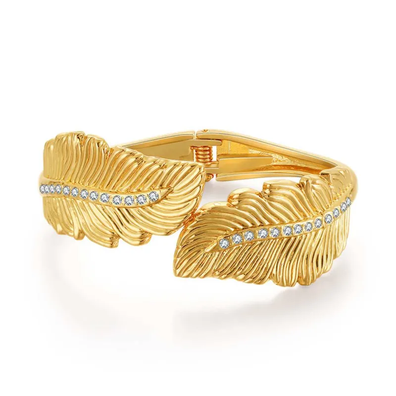 Clear Cubic Zirconia & Goldtone Leaf Hinged Bypass Bangle made by Zulily