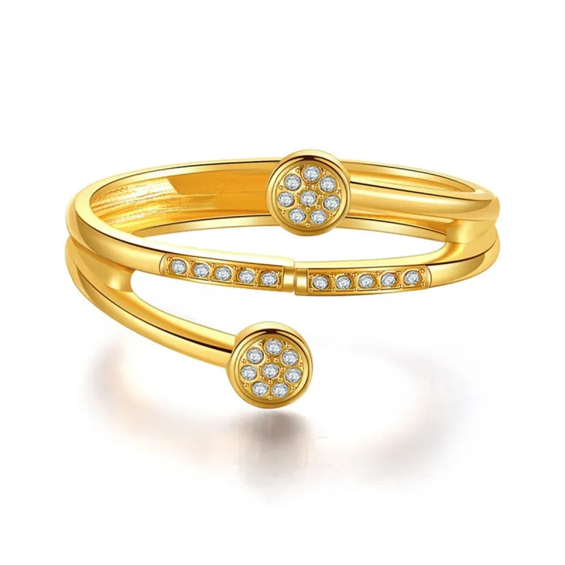 Clear Cubic Zirconia & Goldtone Rattan Hinged Bypass Bangle made by Zulily