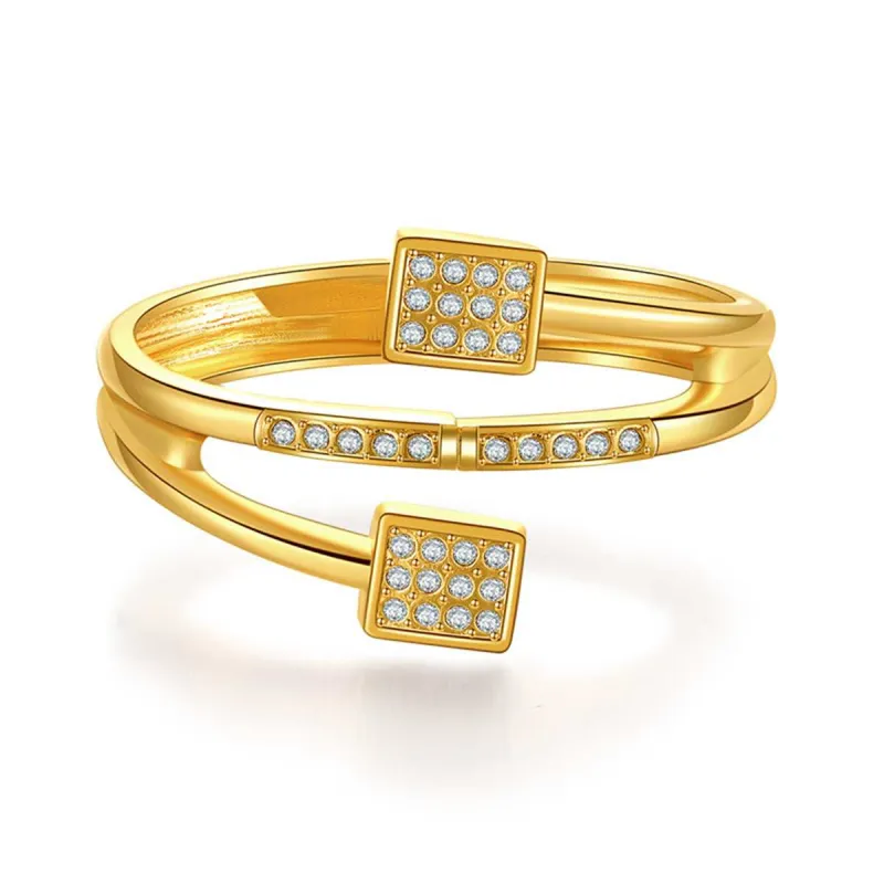 Clear Cubic Zirconia & Goldtone Square Hinged Bypass Bangle made by Zulily