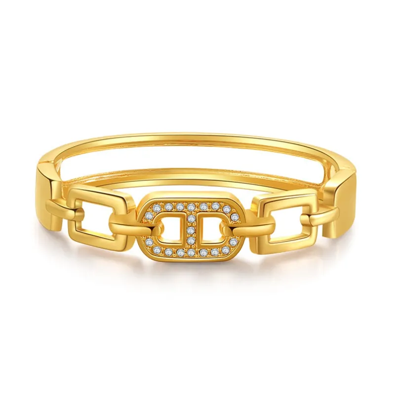 Clear Cubic Zirconia & Goldtone Oval Charm Bangle made by Zulily