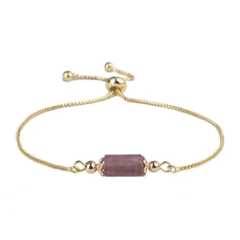 Strawberry Quartz & Goldtone Prism Charm Adjustable Bracelet made by Zulily