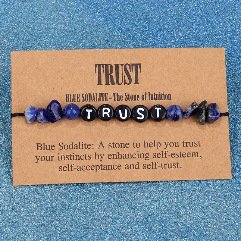 Blue Quartz & Black 'Trust' Adjustable Bracelet sold by Zulily