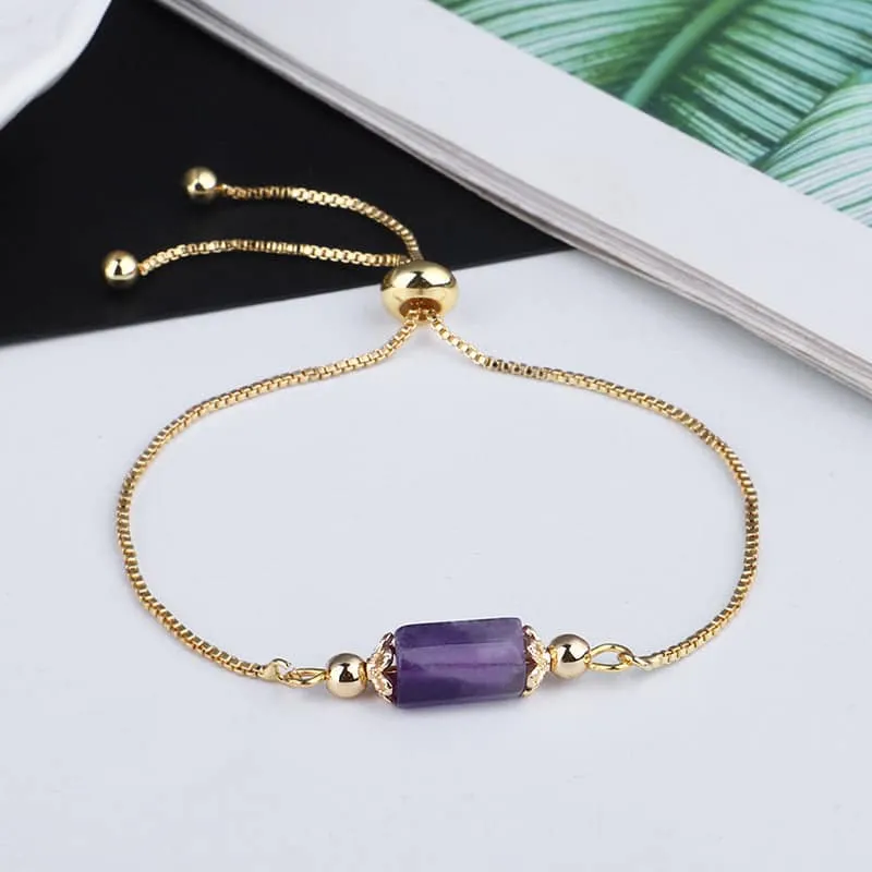 Purple Quartz & Goldtone Prism Charm Adjustable Bracelet made by Zulily