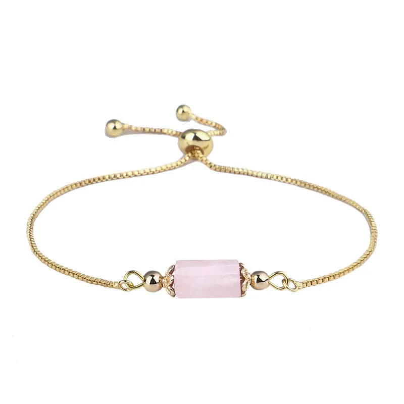 Pink Quartz & Goldtone Prism Charm Adjustable Bracelet made by Zulily