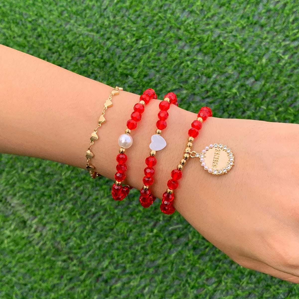 Red Crystal & Cubic Zirconia Pearl 'Shine' Charm Bracelet Set sold by Zulily product image thumbnail 2