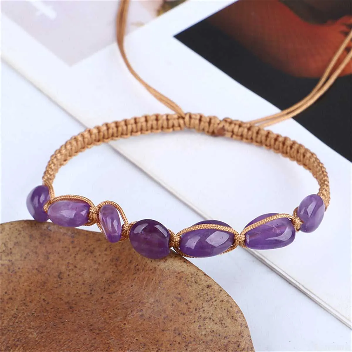 Purple Quartz & Brown Adjustable Bracelet sold by Zulily