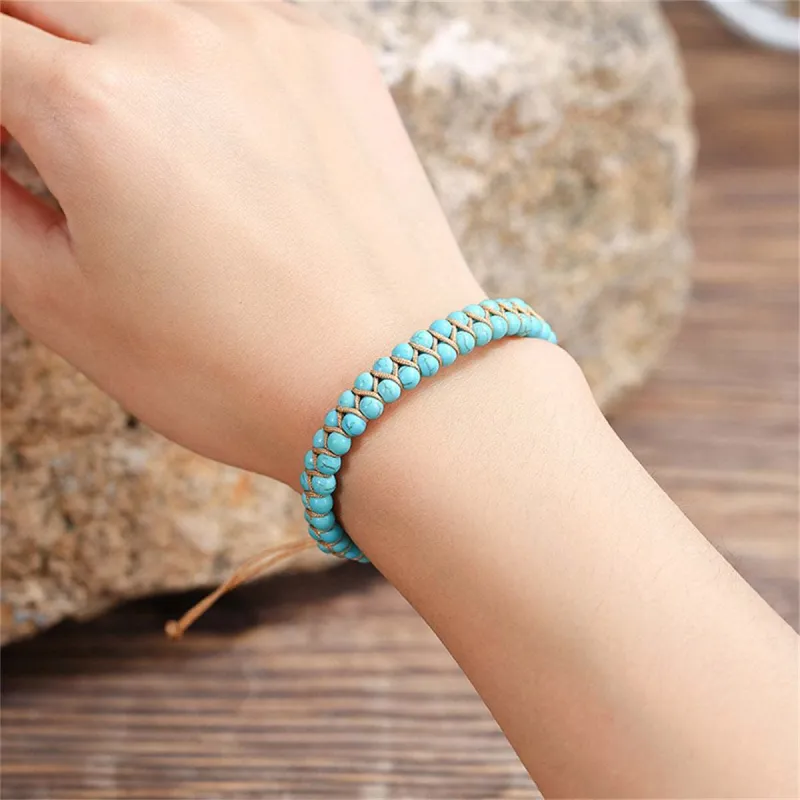 Turquoise & Brown Layered Beaded Adjustable Bracelet made by Zulily