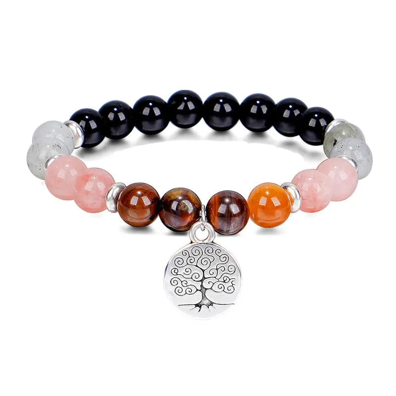 Pink Quartz & Silvertone Life Tree Charm Stretch Bracelet made by Zulily