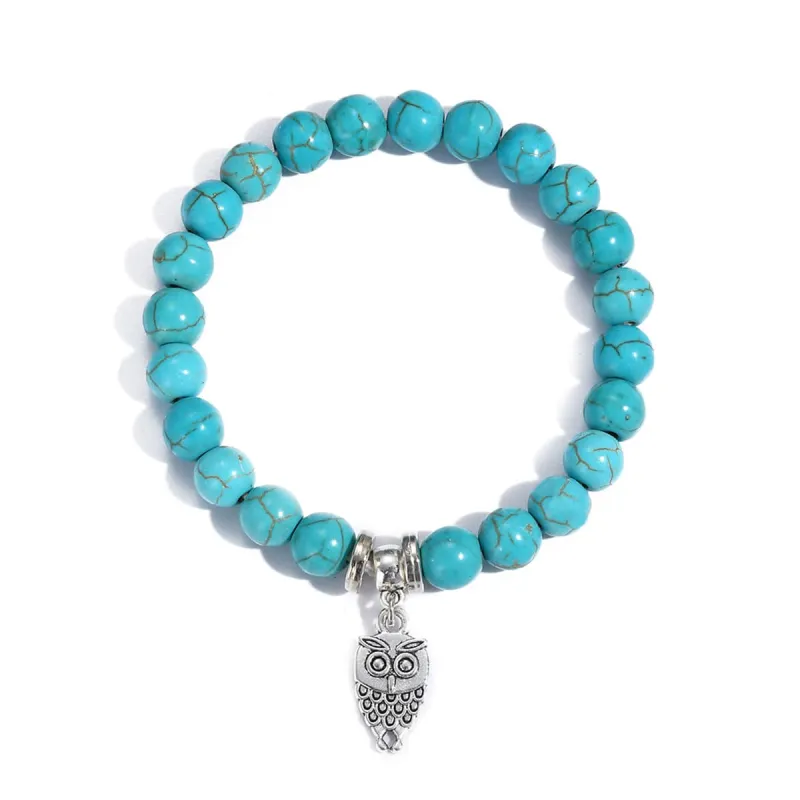 Turquoise & Silvertone Owl Charm Stretch Bracelet made by Zulily