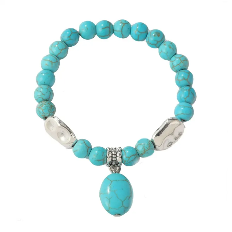 Turquoise & Silvertone Oval Charm Stretch Bracelet made by Zulily