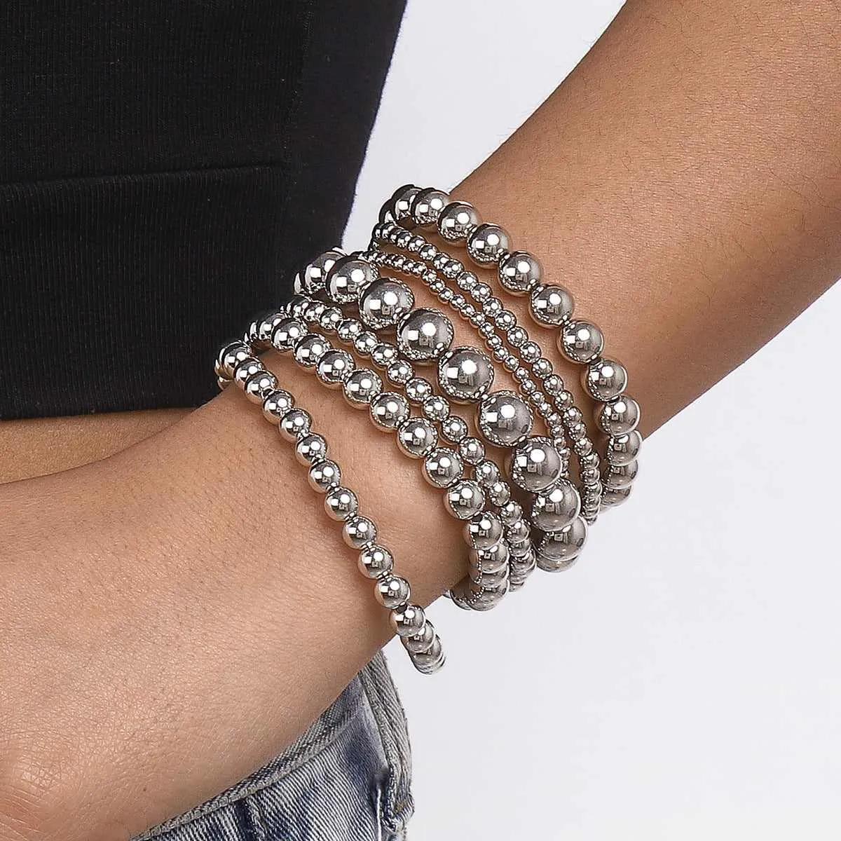 Silvertone Beaded Stretch Bracelet Set sold by Zulily product image thumbnail 2