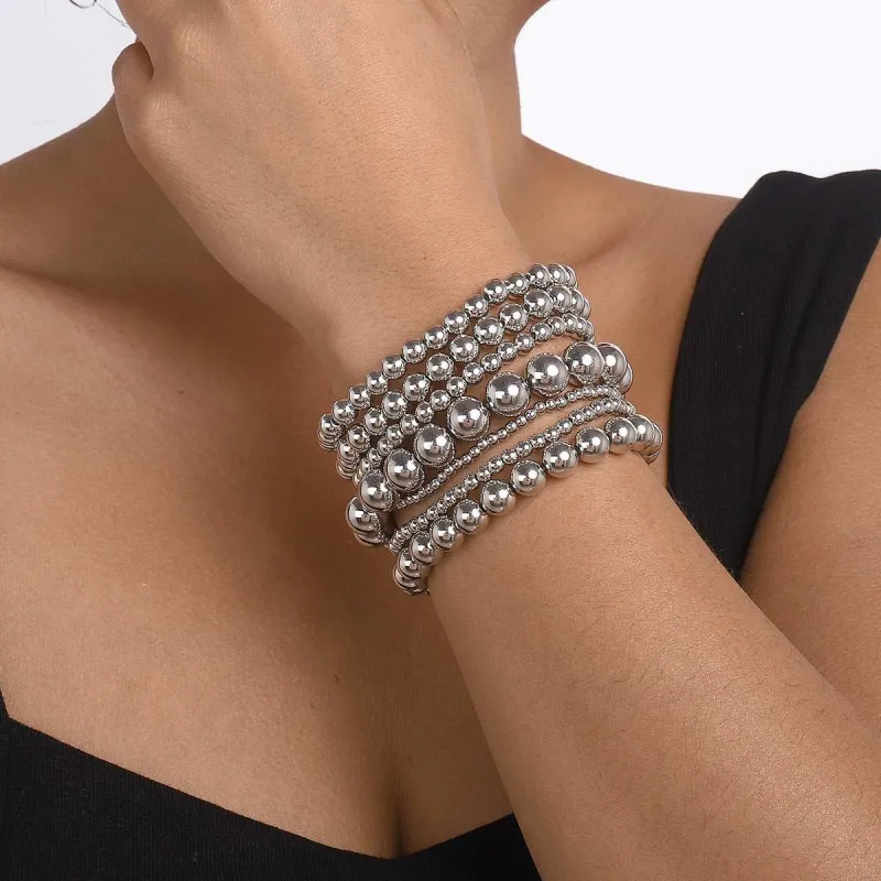 Silvertone Beaded Stretch Bracelet Set made by Zulily