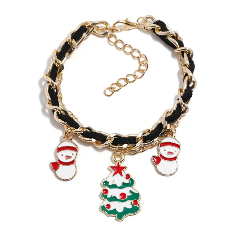 Black Polystyrene & Goldtone Threaded-Cord Snowman Charm Bracelet made by Zulily