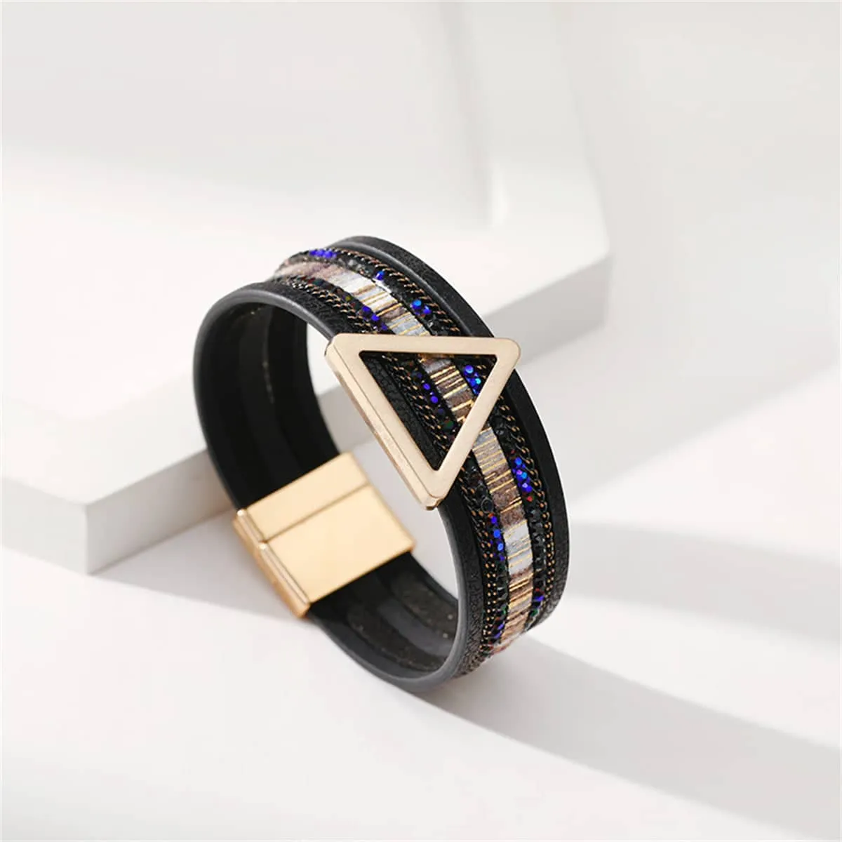 Goldtone & Black Polystyrene Triangle Layered Bracelet sold by Zulily product image thumbnail 3