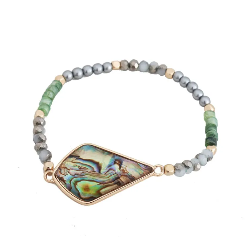 Green Acrylic & Abalone Shell Two Tone Teardrop Stretch Bracelet made by Zulily