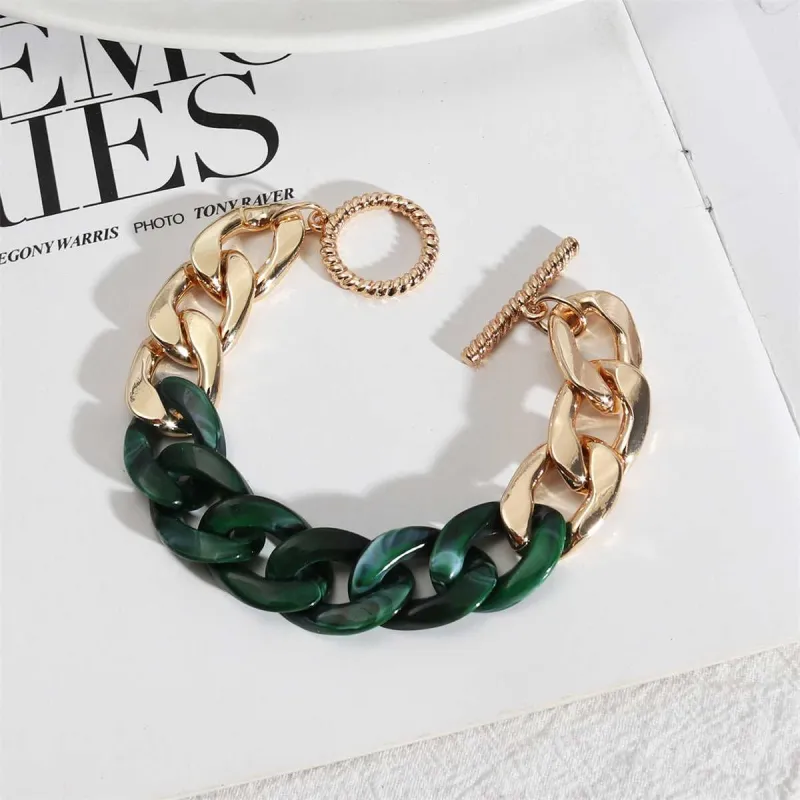 Green Resin & Goldtone Curb Chain Toggle Bracelet made by Zulily