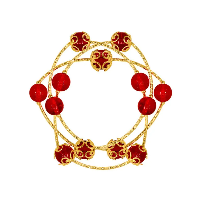 Red Acrylic & Goldtone Floral Ball Station Bracelet made by Zulily