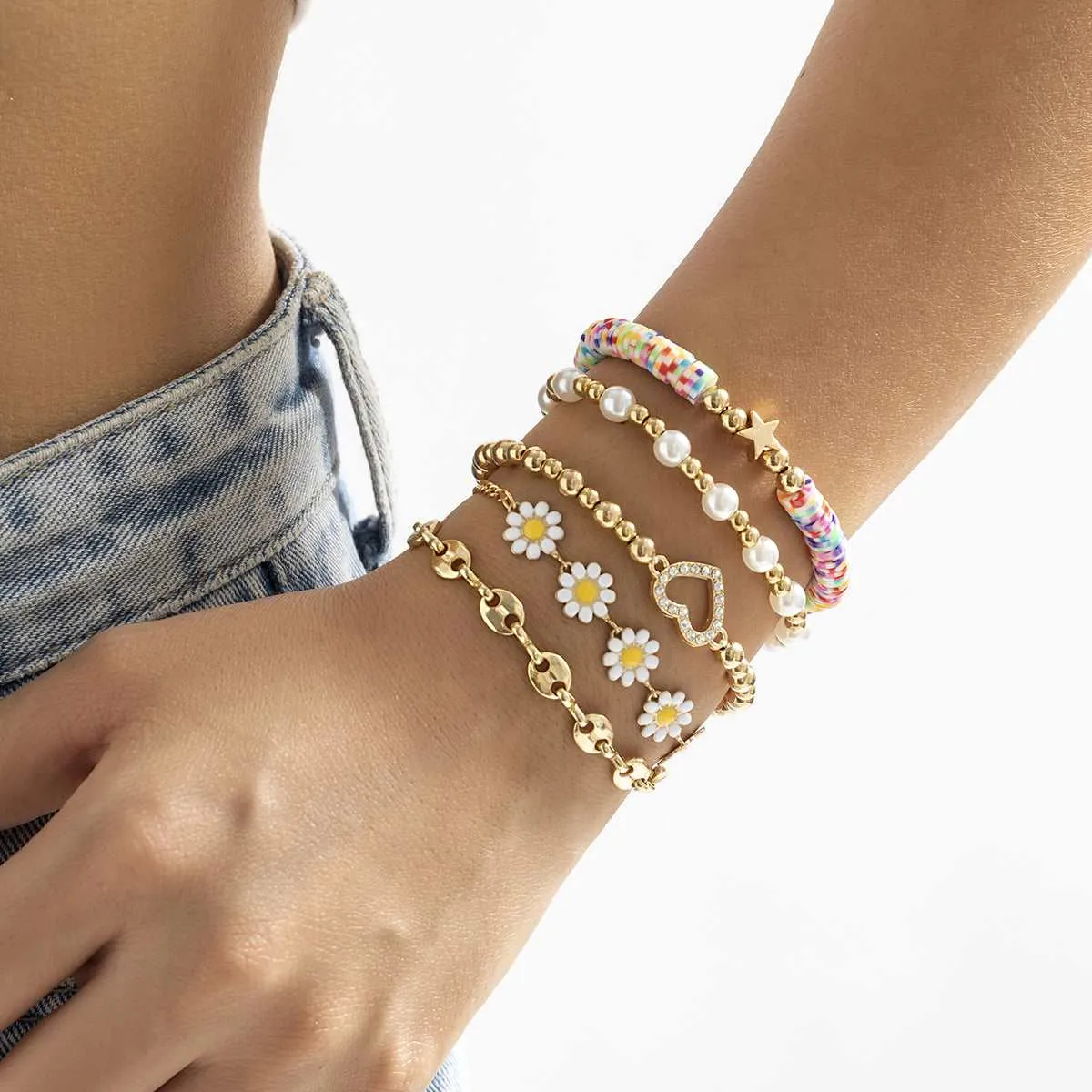 Pearl & Multicolor Polymer Clay Mum Stretch Bracelet Set sold by Zulily product image thumbnail 2