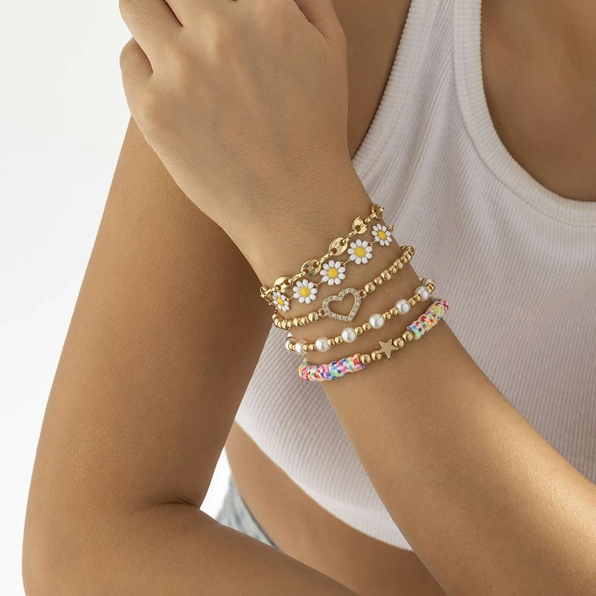 Pearl & Multicolor Polymer Clay Mum Stretch Bracelet Set sold by Zulily product image thumbnail 3