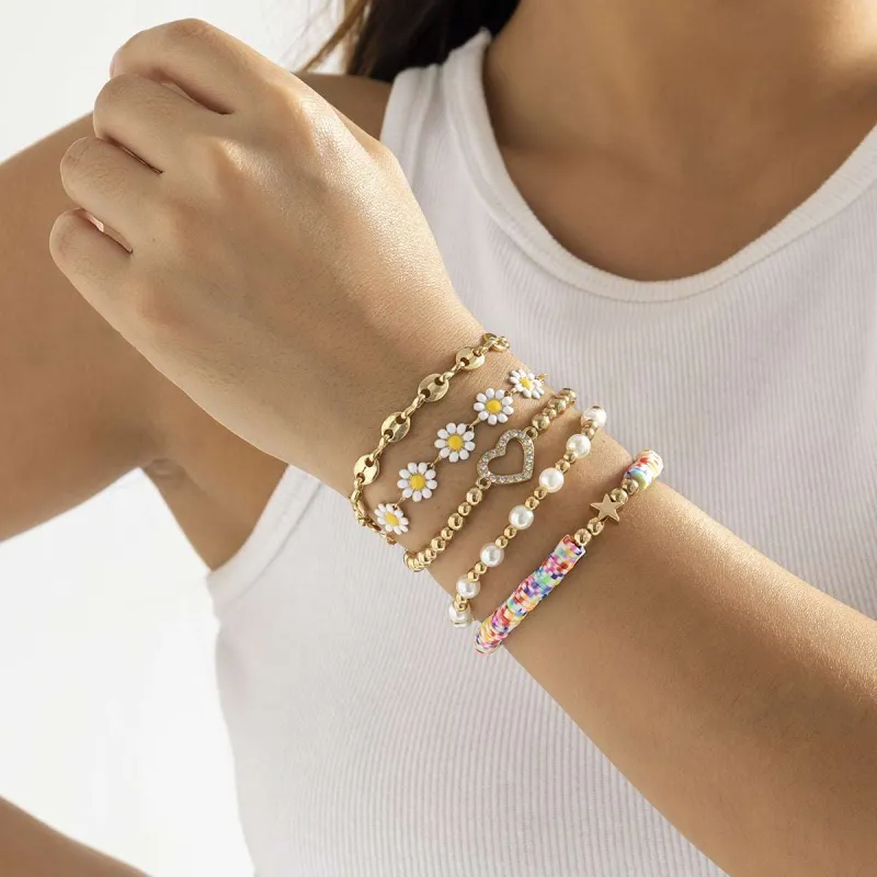 Pearl & Multicolor Polymer Clay Mum Stretch Bracelet Set made by Zulily