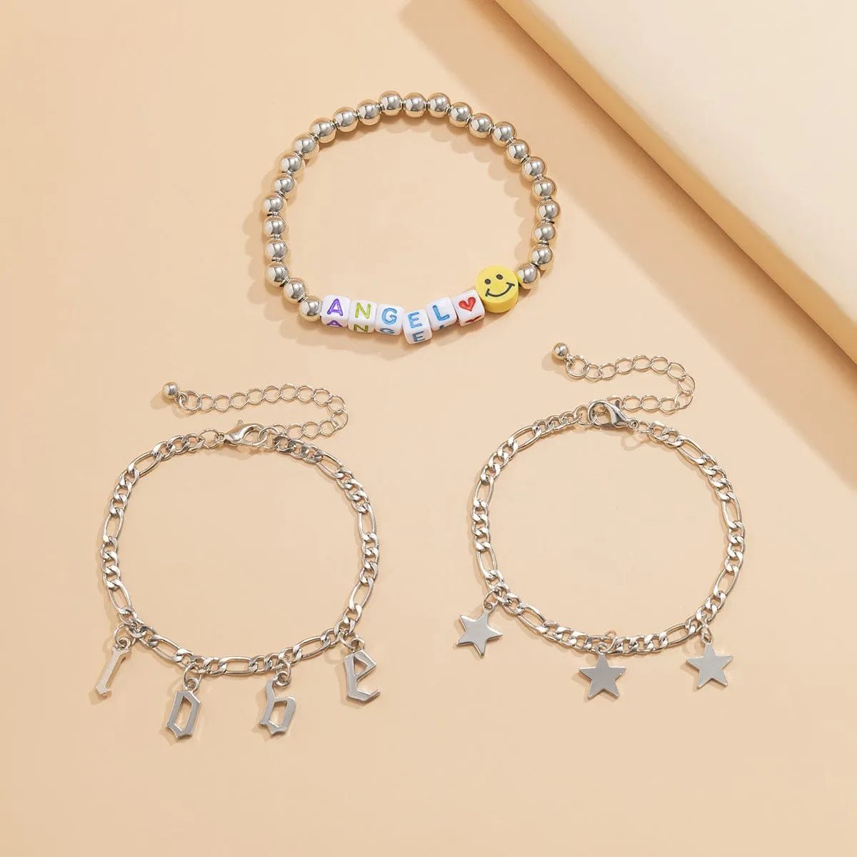White Acrylic & Silvertone 'Love Angel' Beaded Stretch Bracelet Set sold by Zulily product image thumbnail 3