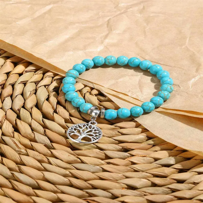 Turquoise & Silvertone Life of Tree Beaded Stretch Bracelet made by Zulily