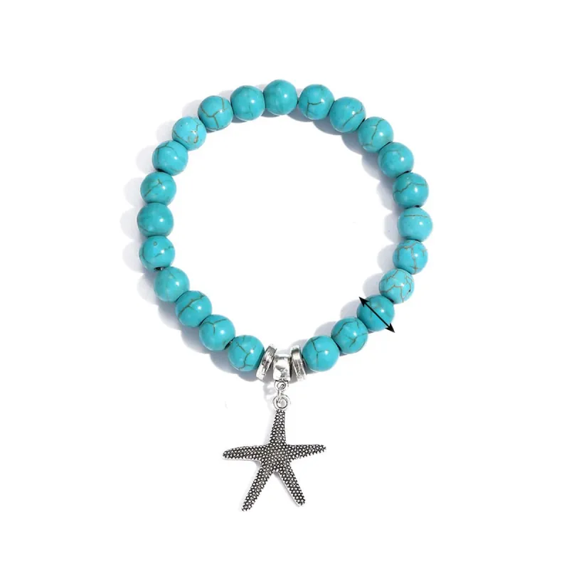 Turquoise & Silvertone Starfish Beaded Stretch Bracelet made by Zulily