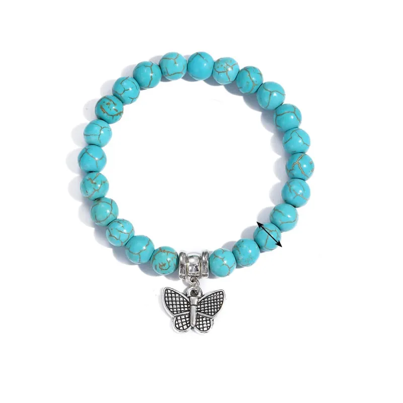 Turquoise & Silvertone Butterfly Beaded Stretch Bracelet made by Zulily