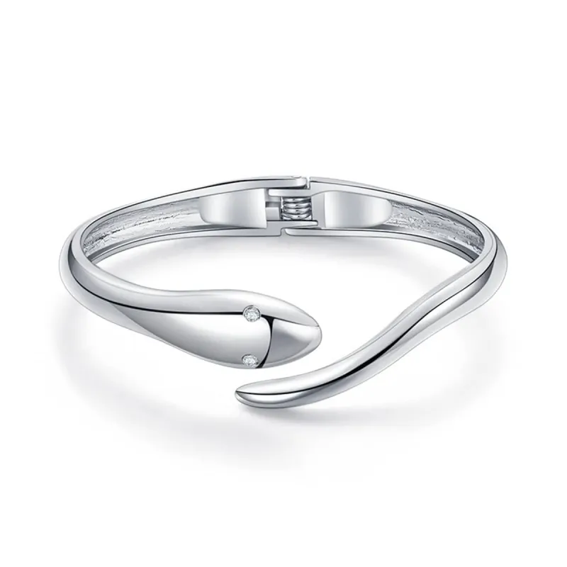 Cubic Zirconia & Silvertone Snake Hinge Bangle made by Zulily