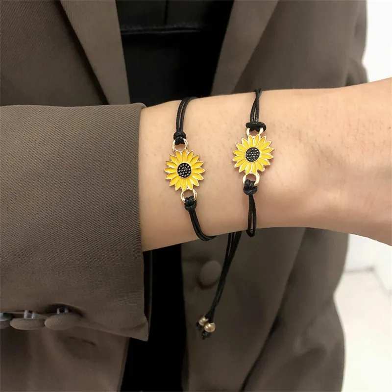 Yellow Enamel & Polyster Goldtone Sunflower Adjustable Bracelet - Set of Two made by Zulily