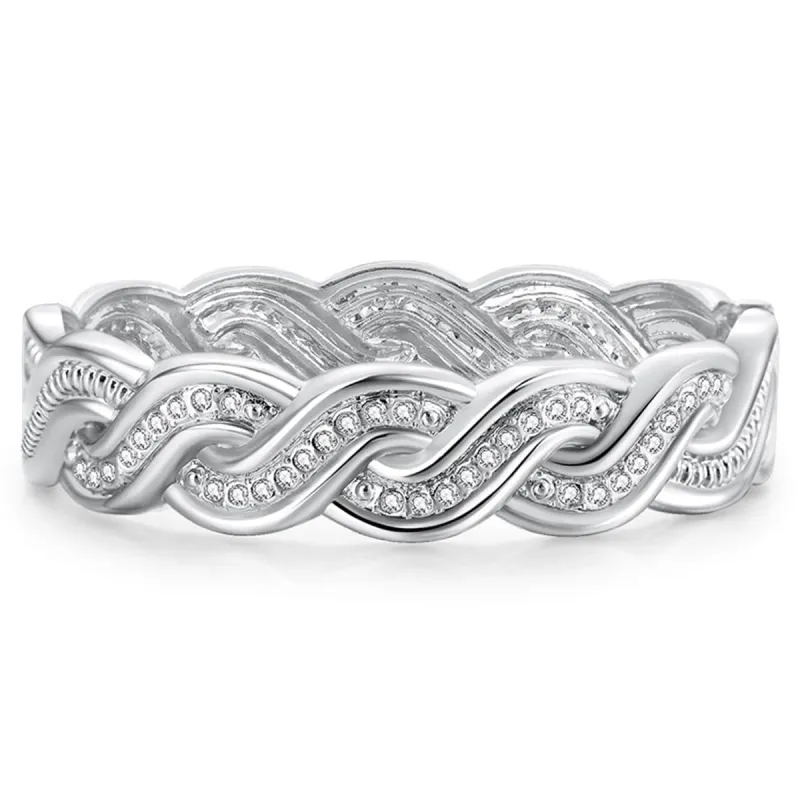 Cubic Zirconia & Silvertone Twine Hinge Bangle made by Zulily