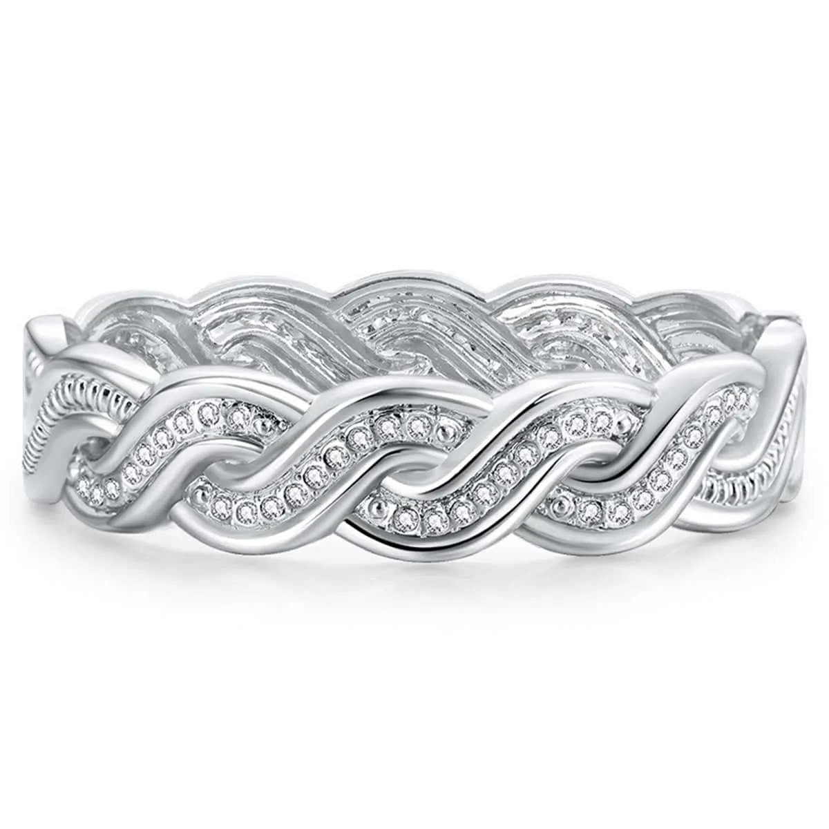 Cubic Zirconia & Silvertone Twine Hinge Bangle sold by Zulily