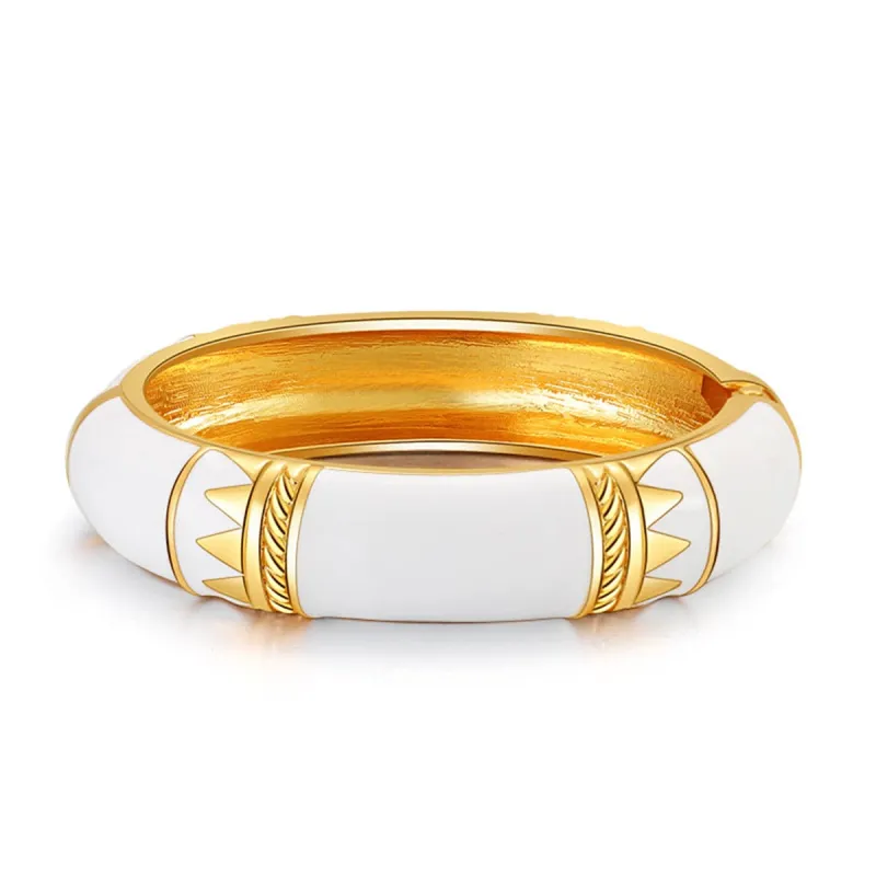 White Enamel & Goldtone Geometric Bamboo Bangle made by Zulily