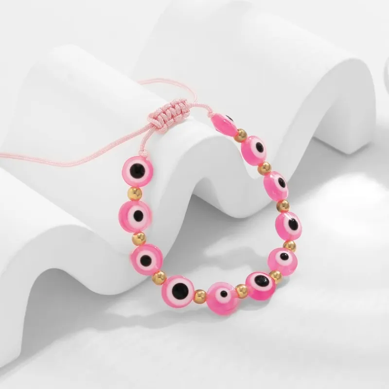 Pink Acrylic & Polyster Goldtone Eye Beaded Adjustable Bracelet made by Zulily