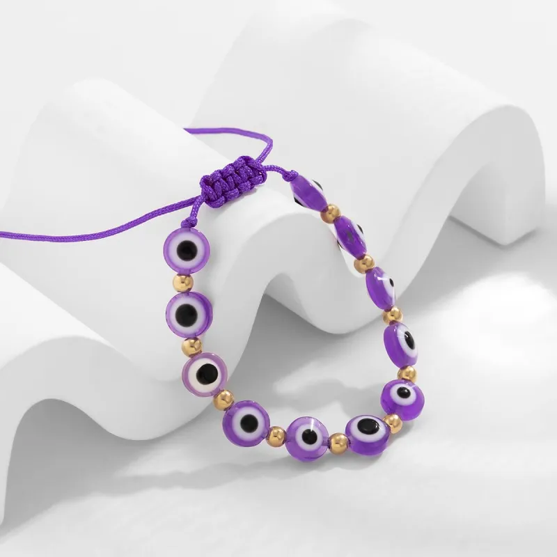 Purple Acrylic & Polymer Clay Goldtone Eye Beaded Adjustable Bracelet made by Zulily
