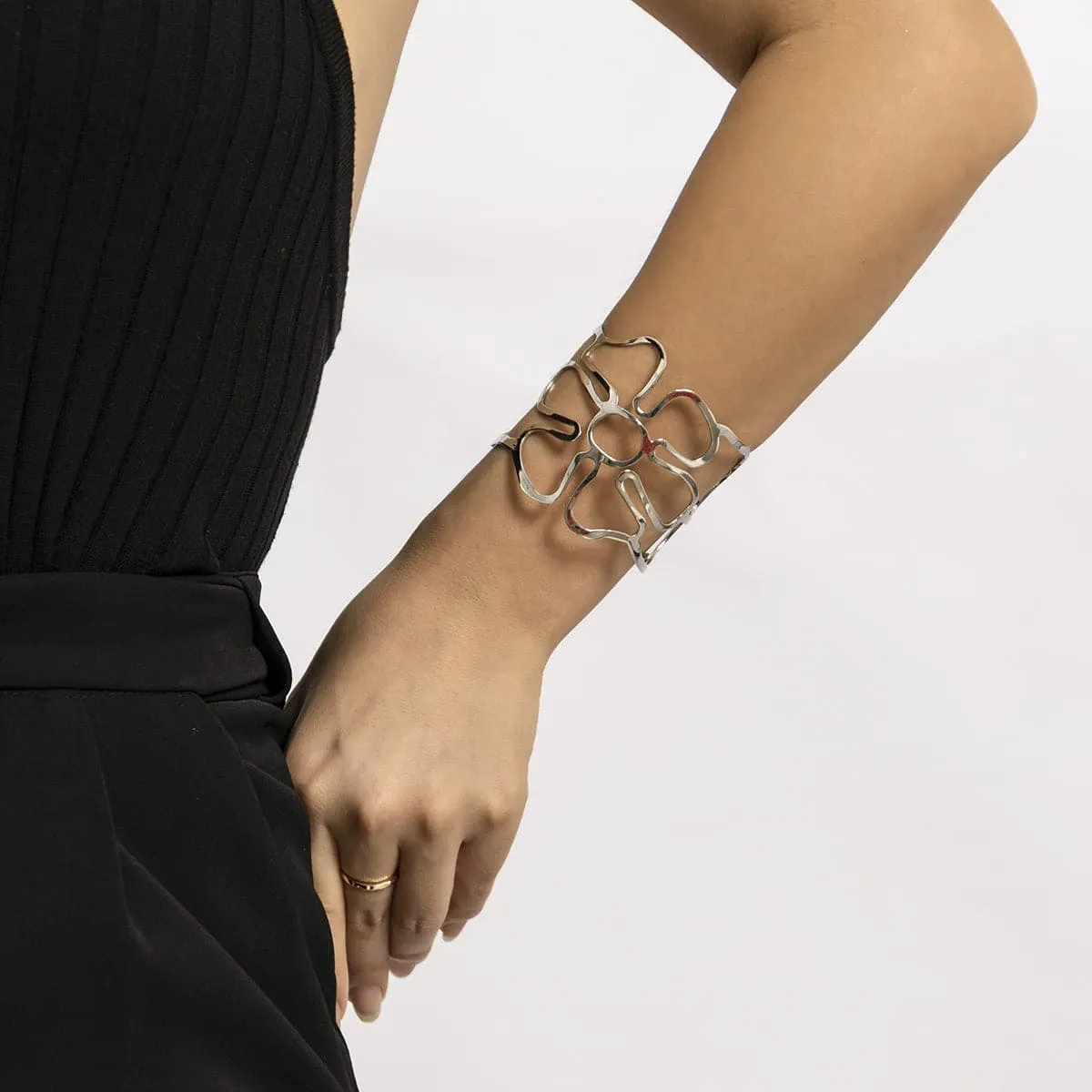 Silvertone Openwork Flower Cuff sold by Zulily product image thumbnail 2