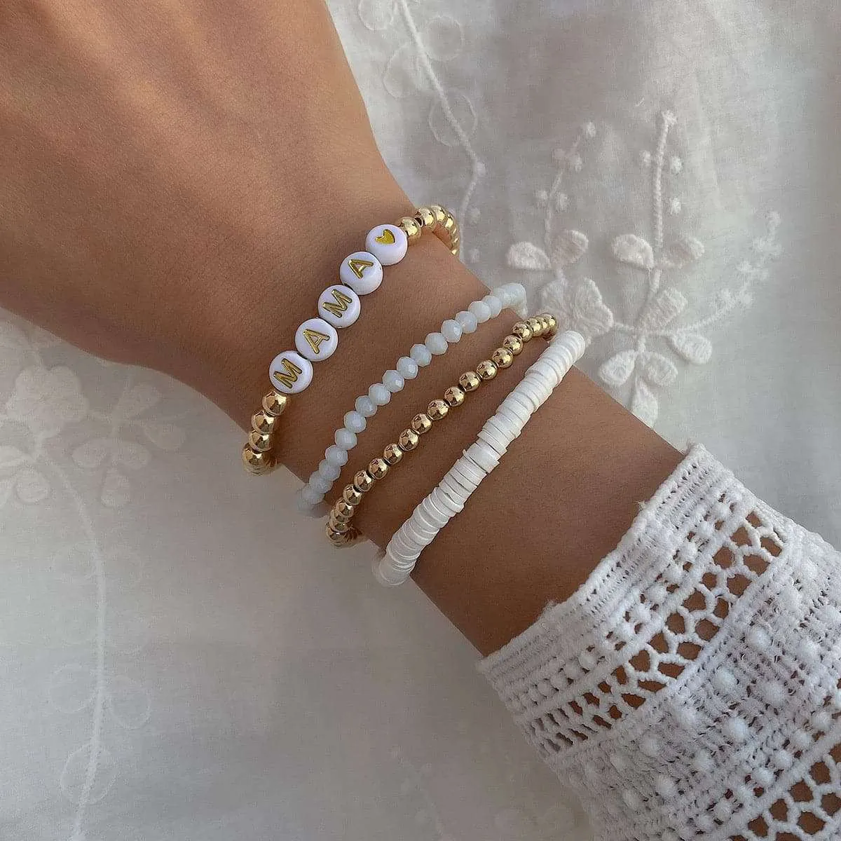 Pearl & Acrylic Goldtone 'Mama' Beaded Stretch Bracelet Set sold by Zulily product image thumbnail 2