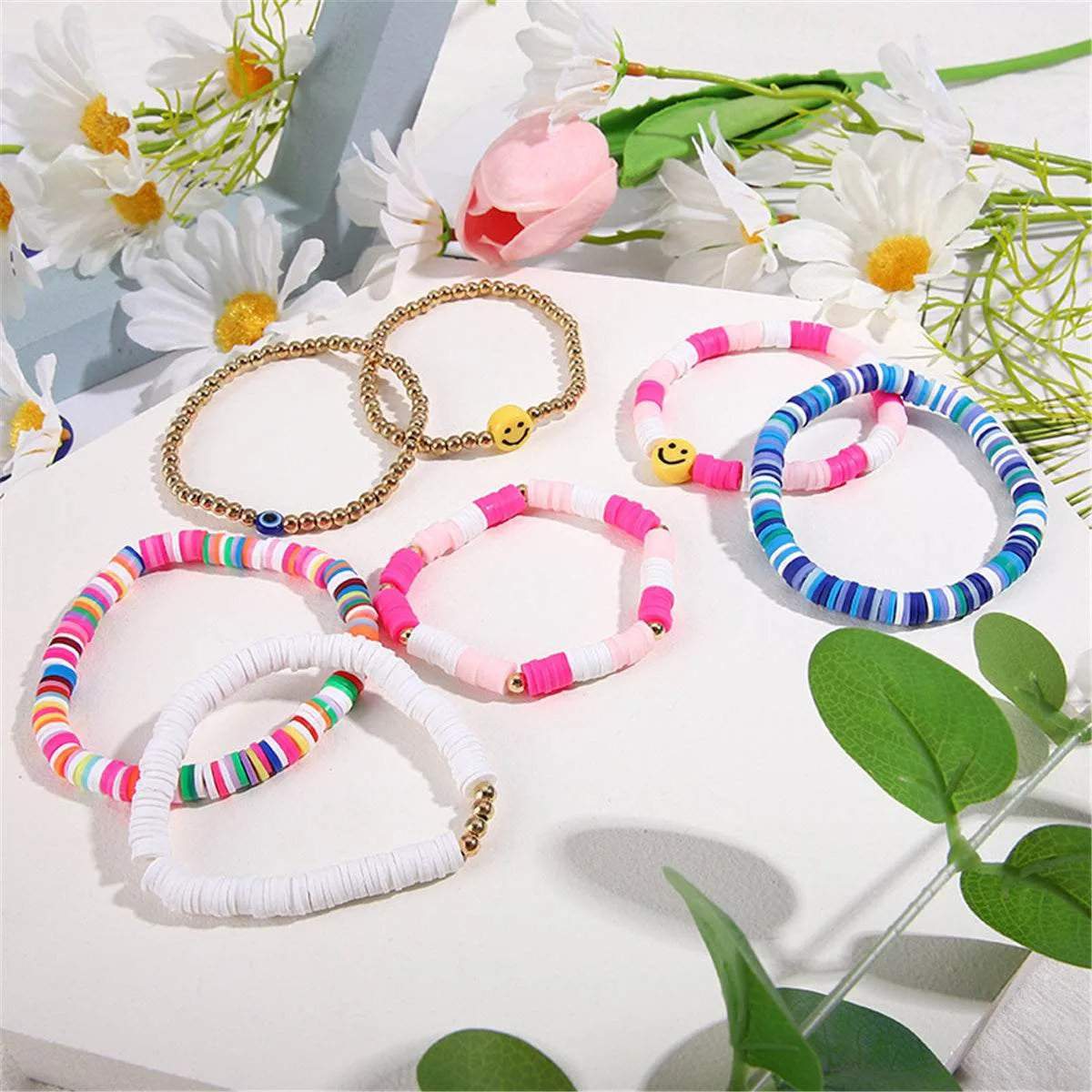 Pink & Goldtone Multicolor Smiley Stretch Bracelet Set sold by Zulily product image thumbnail 2